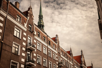 Picture of a typical street in the old town of riga. Vecriga (