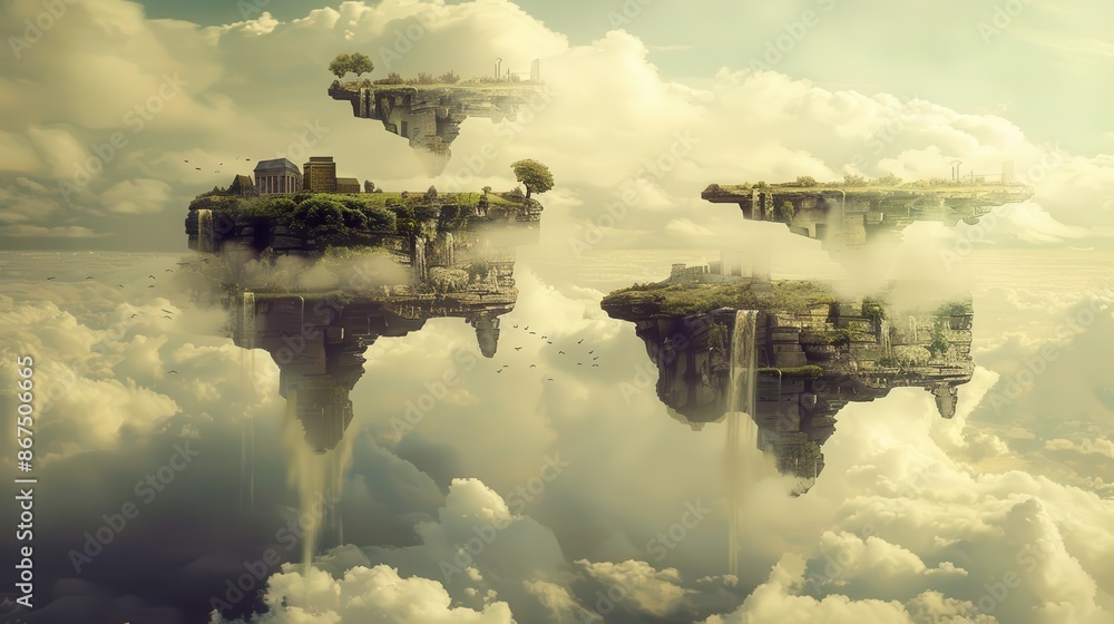 Aufkleber surreal dreamscape floating islands with impossible architecture and gravitydefying waterfalls in a 