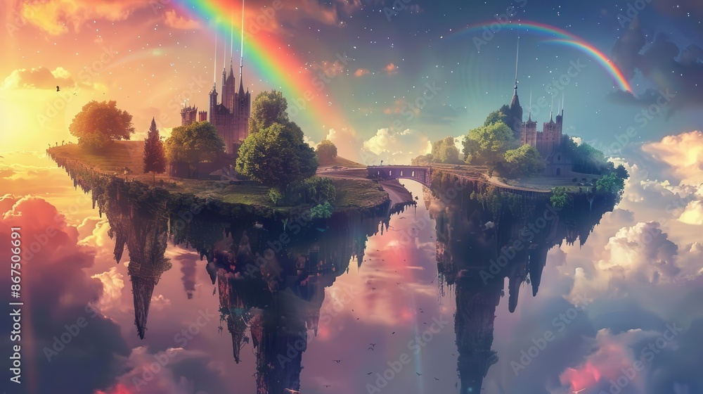 Aufkleber surreal dreamscape floating islands with impossible architecture and otherworldly landscapes connect