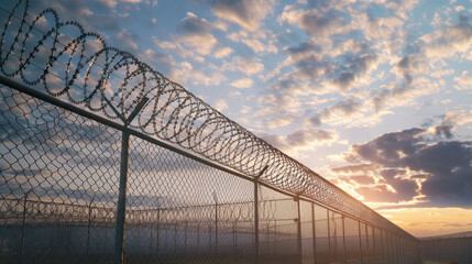 Prison security fence. Barbed wire security fence