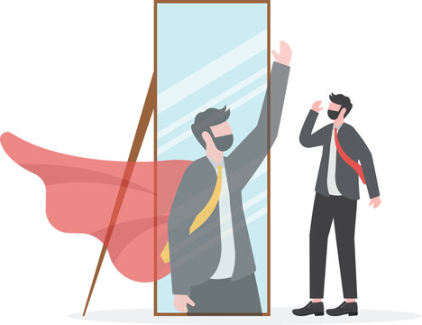 Businessman looks in the mirror, business concept,
