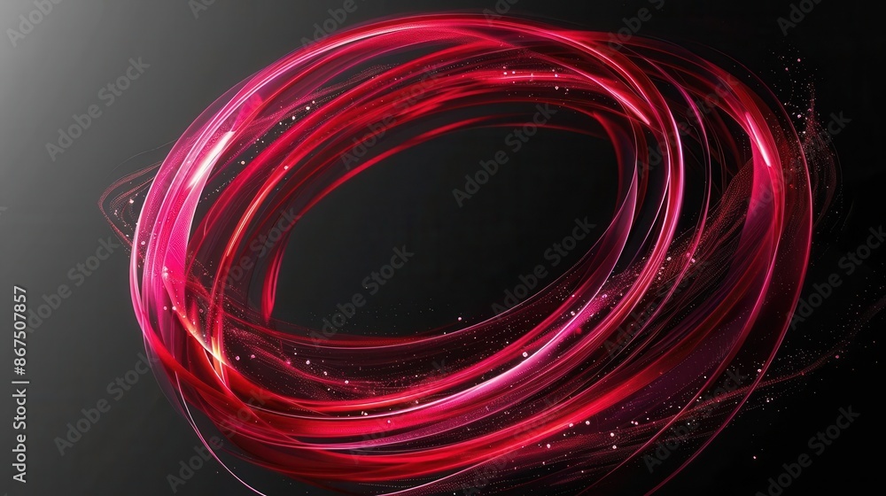 Poster swirling red abstract ring particle effect overlay on transparent background 3d illustration