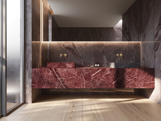 Modern Elegance: Rosso Levanto Marble Bathroom - Vanity Top and Wall Cladding, Sleek Fixtures - Perfect for Contemporary Homes