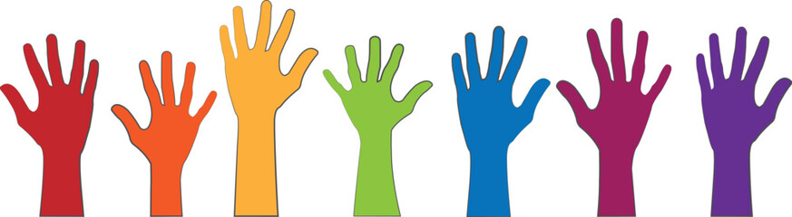 Fototapeta premium Colorful Raised Hands Silhouette