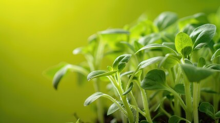 Obraz premium Sunflower sprouts in green with space for text