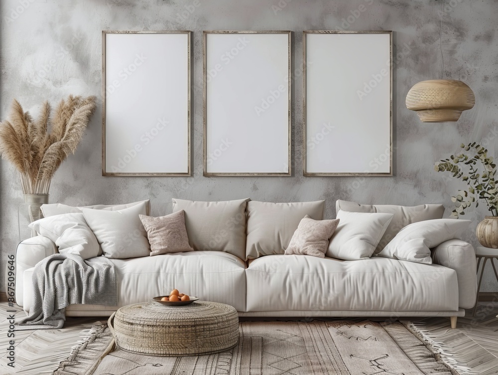 Wall mural This stylish image showcases a sofa set in a living room, perfect for use as a wallpaper or background in interior design