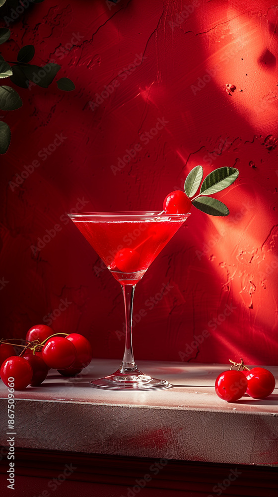 Wall mural red cocktail on a table