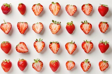 Fototapeta premium Neatly organized strawberries isolated on white background