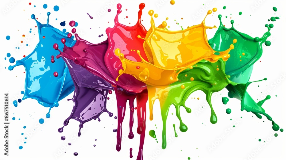 Poster vibrant splashes of colorful paint on a white background. this image showcases a dynamic and creativ