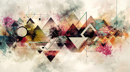 an abstract composition using geometric shapes to explore the concept of unity in diversity, with elements arranged in a harmonious composition that celebrates the interconnectedness of all things