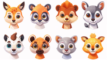 Collection of cute giraffe clipart stickers in different activities on white background