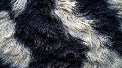 A close up of a black and white fur with white stripes