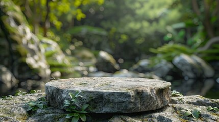 Obraz premium A stone pedestal in a forest with moss growing on it