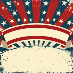 A vintage-style design featuring stars, stripes, and a blank banner set against a distressed background, perfect for classic American themes or announcements.