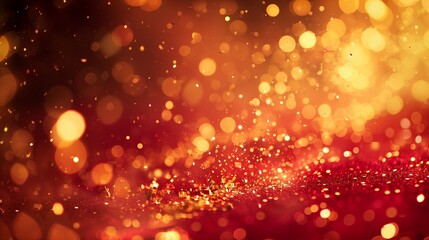 Glowing Bokeh Background with Shimmering Gold and Red Lights
