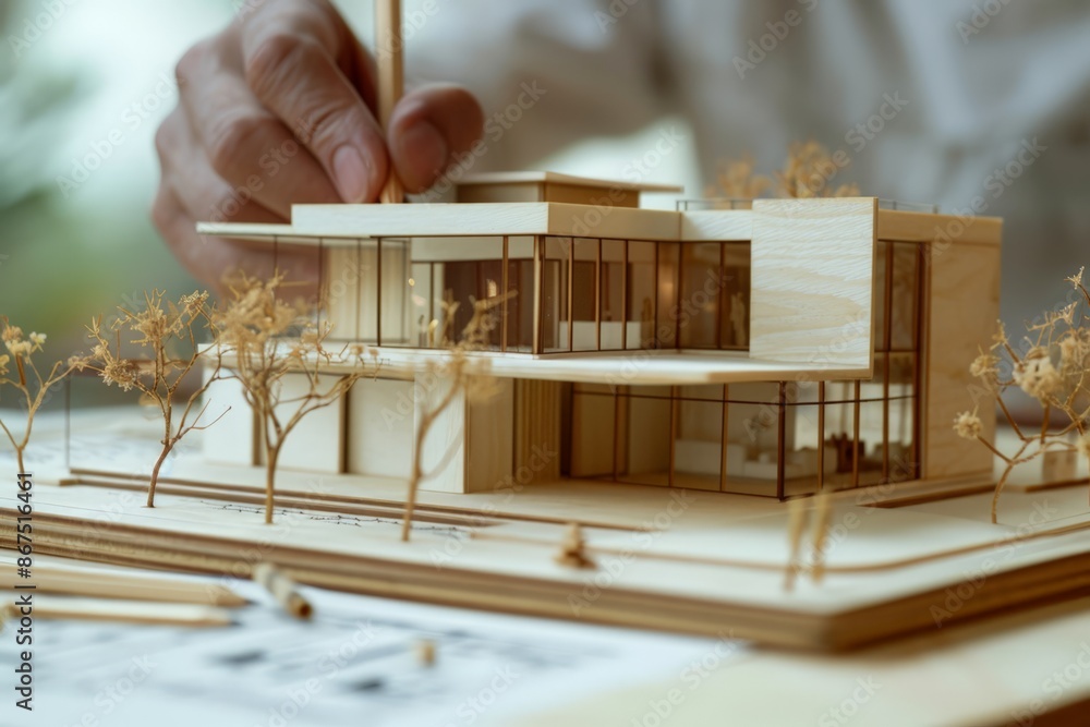 Poster modern architectural model with minimalist design and natural elements