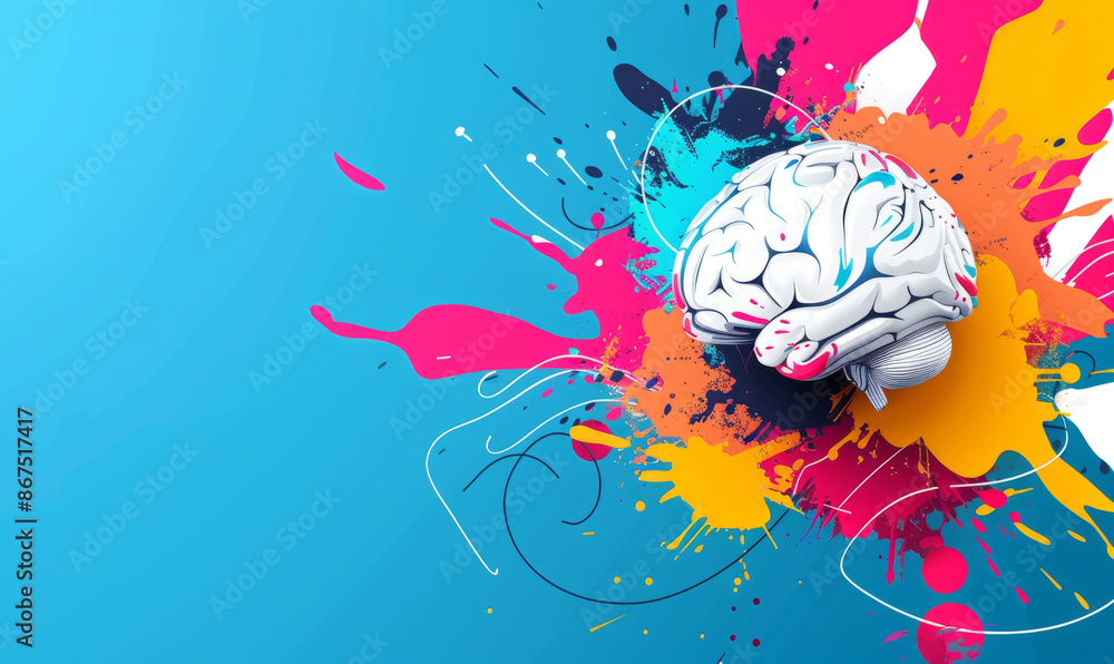Poster brain abstract colorful background with paint splashes