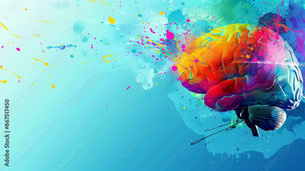 Poster brain abstract colorful background with paint splashes