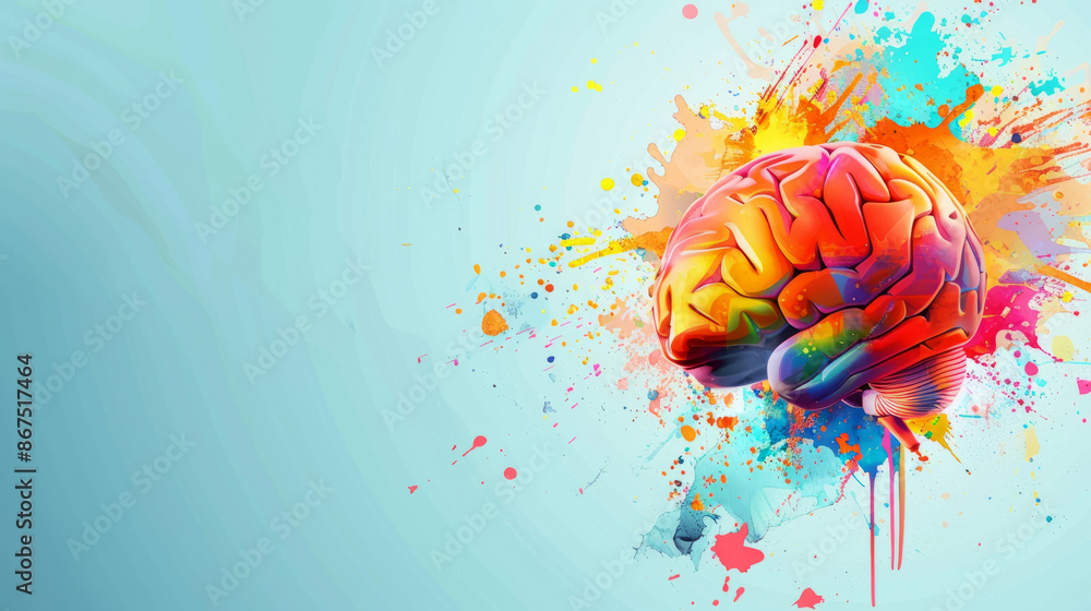 Poster brain abstract colorful background with paint splashes