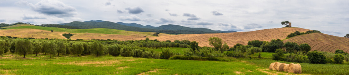 Fototapeta premium Panorama der Toskana im Frühjahr mit Turm