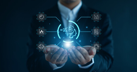 Ai technology.  AI Learning and Artificial Intelligence Concept,Using command prompt for generates...