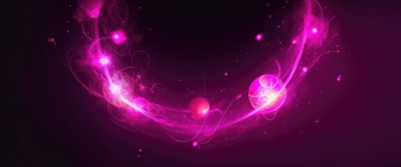 Circle and loop frames with magic Maroon and pink flame and sparks on dark background, Abstract neon energy sphere of particles and waves of magical glowing on a dark background