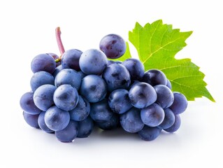 Fototapeta premium Vibrant Purple Grapes with Green Leaf, Fresh Produce