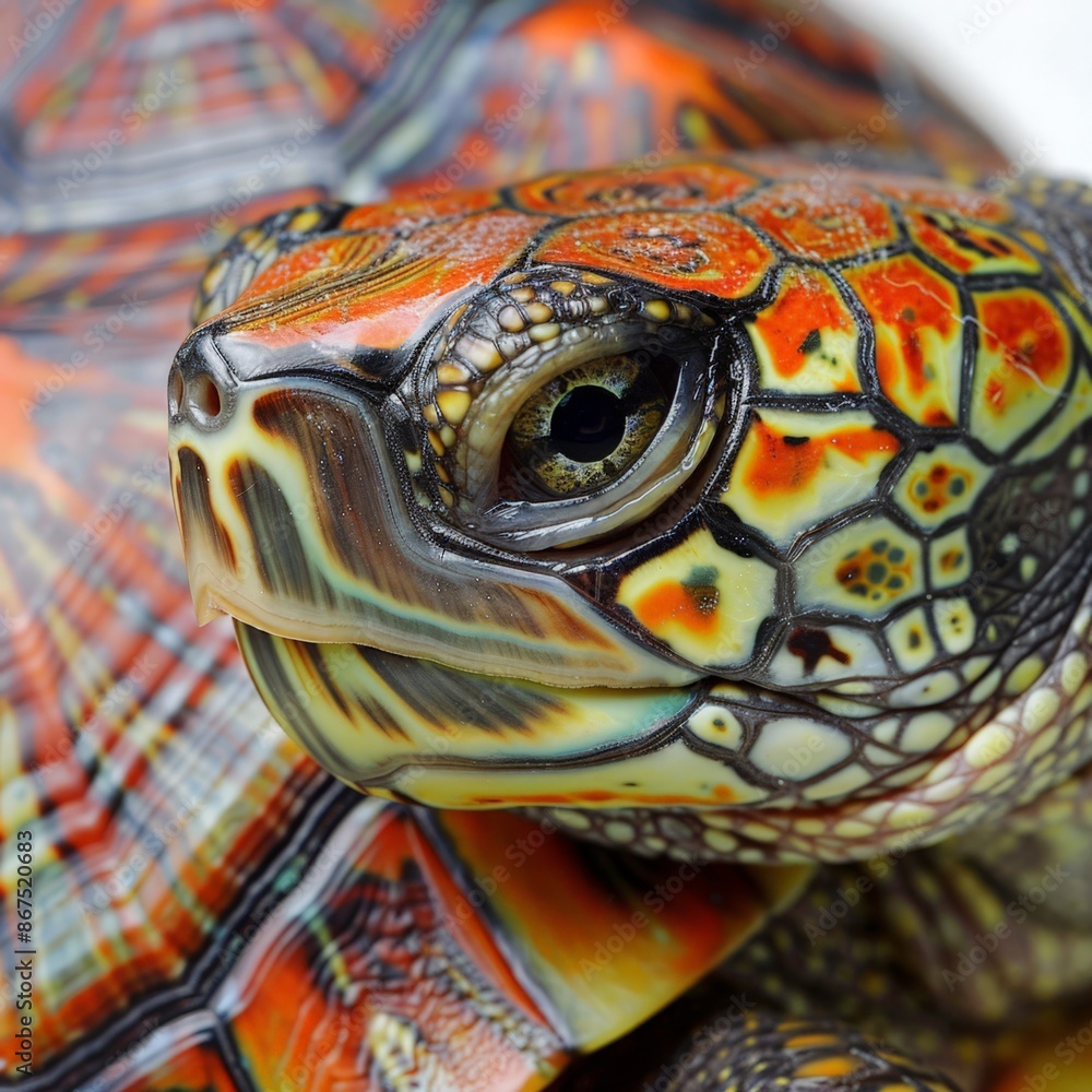 Poster vividly patterned turtle shell close-up