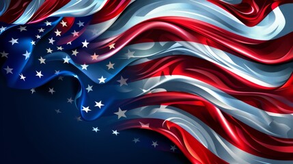 A dynamic representation of the American flag with vibrant colors and fluid waves, capturing a sense of movement and energy that symbolizes the spirit of the USA.