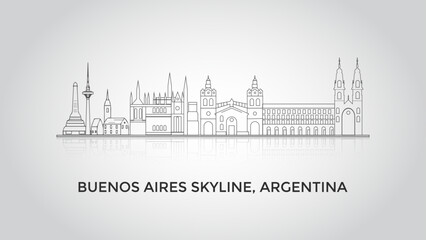 Buenos Aires skyline, Argentina. Trendy vector illustration, linear style