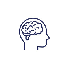 Neurology line icon on white, brain and human head