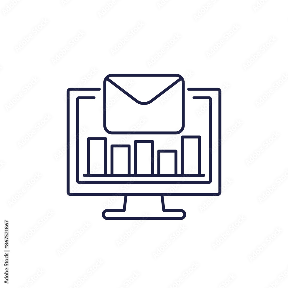 Poster email marketing metrics line icon with a computer