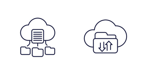 cloud folders line icons, files and documents online