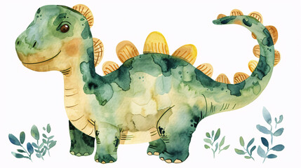 Watercolor dinosaur clipart set for kids' room and party decor on white background