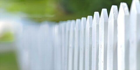 A crooked white picket fence stands out among disorderly surroundings. Concept Crooked Picket Fence, White Fence, Disorderly Surroundings, Stand Out