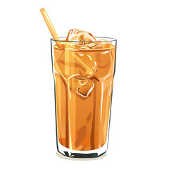 Thai Iced Tea in a cartoon style on white background