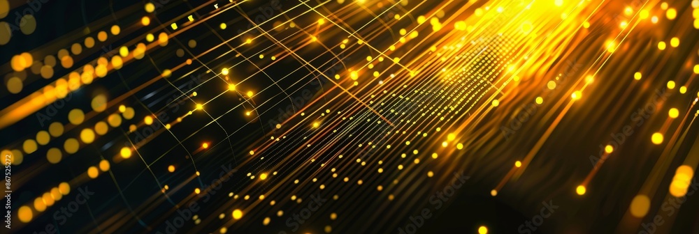 Poster abstract golden network with glowing lines and dots