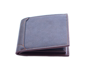 Dark brown leather wallet for men isolated on white background. Concept, Equipment for keeping money. Finance , investment and economy.            
