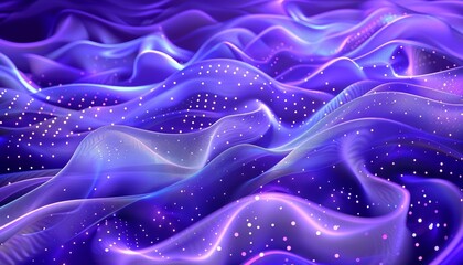 Obraz premium Vibrant Waves of Purple with Glowing Dots, Futuristic Abstract Patterns, Copy Space