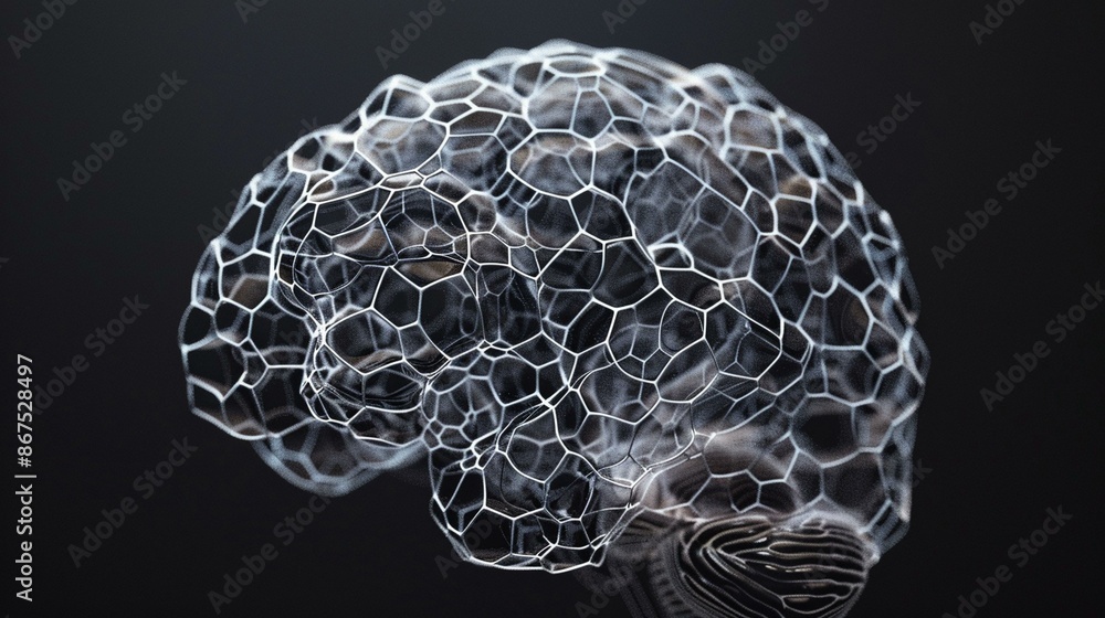 Poster futuristic representation of the human brain as a neural network, symbolizing tech and artificial in