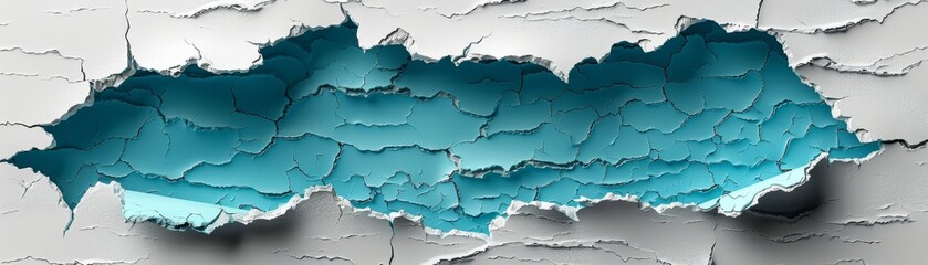 Obraz premium Textured abstract background of cracked white paint revealing a vibrant blue layer beneath. Suitable for artistic and design use.