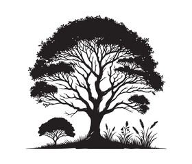 tree and christmas tree vector art graphic resources silhourtte vector style, white background