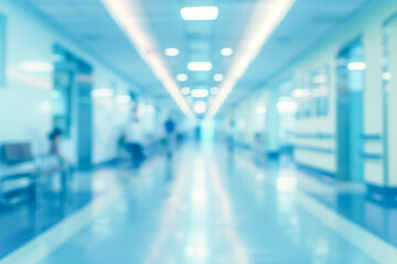 Fototapeta premium Calm hospital scene, blue corridor