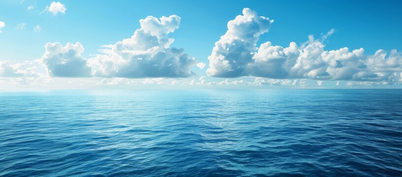 Serene Ocean Horizon with Fluffy White Clouds