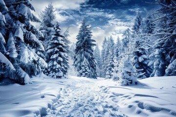 Snowy Evergreen Forest Path