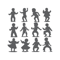 Vector silhouette set of dancing children on white background, Silhouette of High Energy Active Kids
