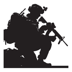 Soldier silhouettes Army man in various action vector isolated on white background