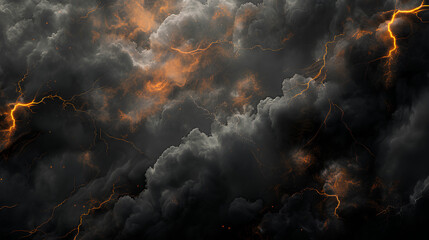 Black clouds with red lightning, background
