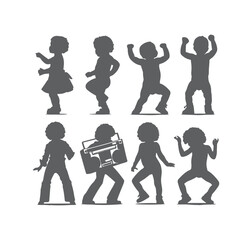 Vector silhouette set of dancing children on white background, Silhouette of High Energy Active Kids
