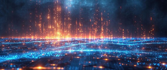 Fototapeta premium Abstract Digital Landscape with Glowing Particles